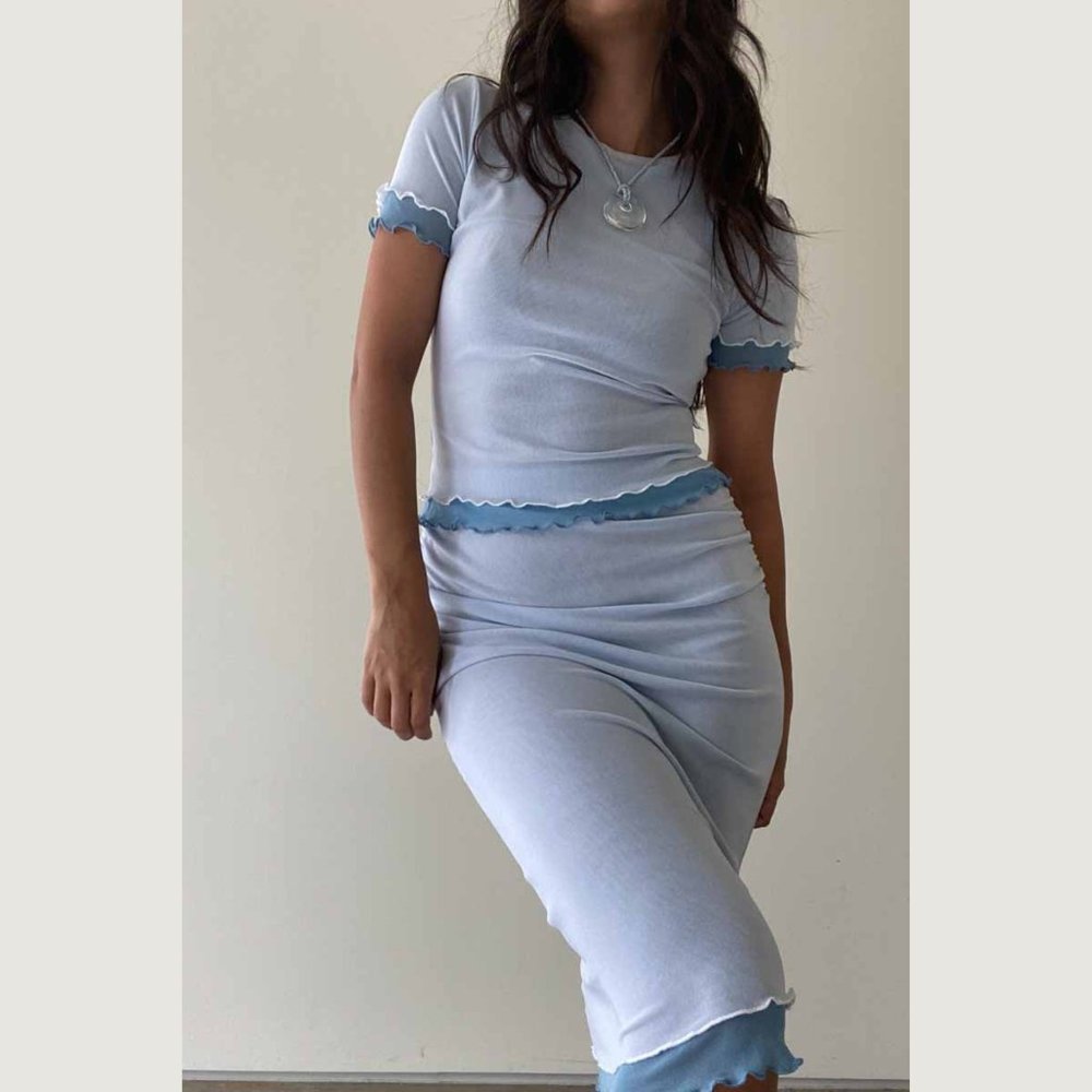 Baby Blue Mesh Midi Skirt Size: Small Medium Large